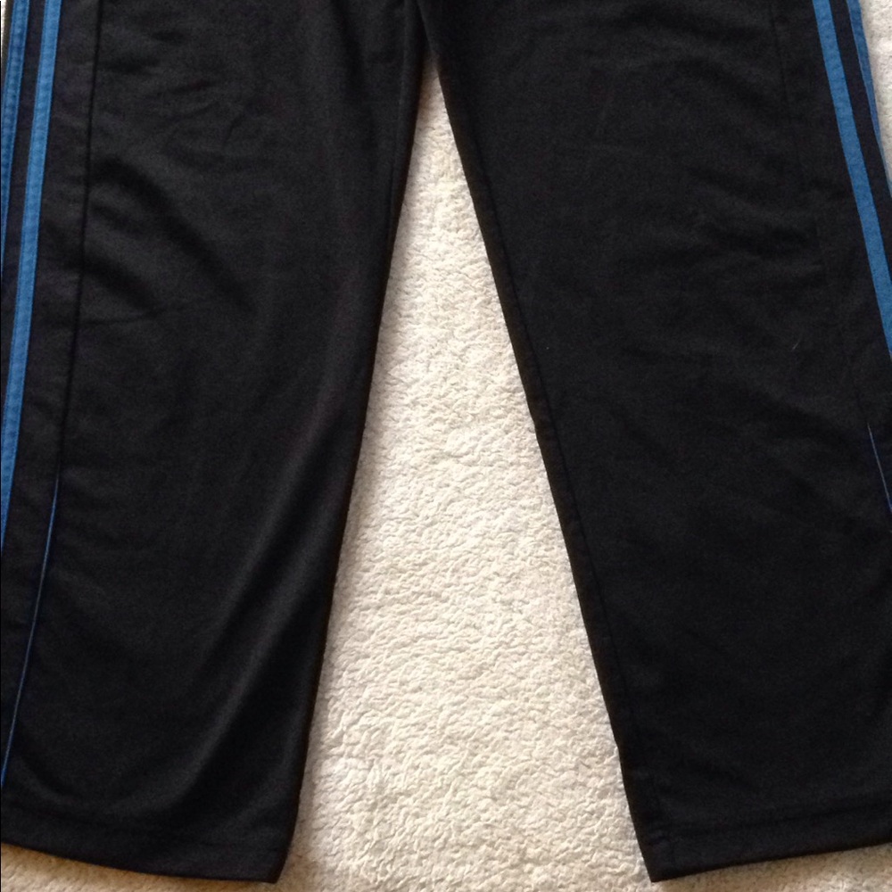 Men's black Adidas sweatpants blue stripes on side - Picture 2 of 4